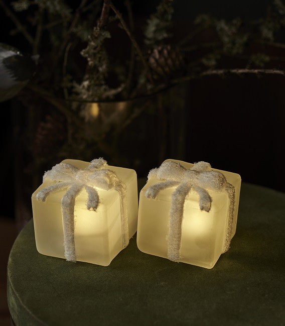 Set 2 cadeaux de Noël LED - Verre givré - Blanc - 6x6 cm -Sirius