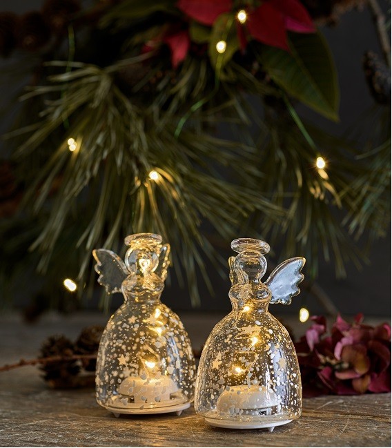 Romantic Angel - Set 2 anges en verre LED - H 9 cm - Sirius