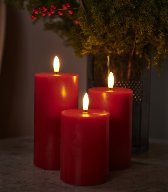 Sille - Set 3 bougies Rouge LED  - 7,5 x 10/12,5/15 cm - Sirius