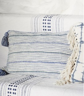Housse Coussin rayée - Bleu, vert & écru - Tissu recyclé -  - 40x60 cm