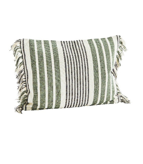 Housse coussin rayée 50x70 - Ecru, Vert & Charbon- Madam Stoltz