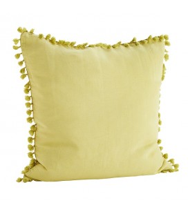 Coussin en lin lavé avec pompons, Jaune,  60 x 60 – Madam Stoltz