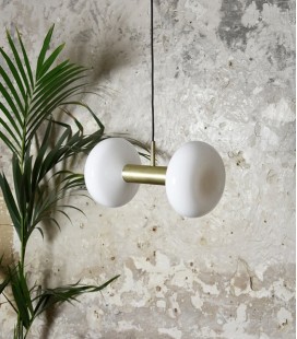 Suspension Gambi Double - Laiton & Verre blanc - ENO STUDIO