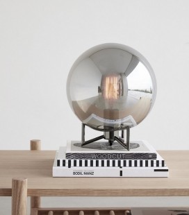 Lampe à poser - Globe Verre fumé & Pieds métal noir